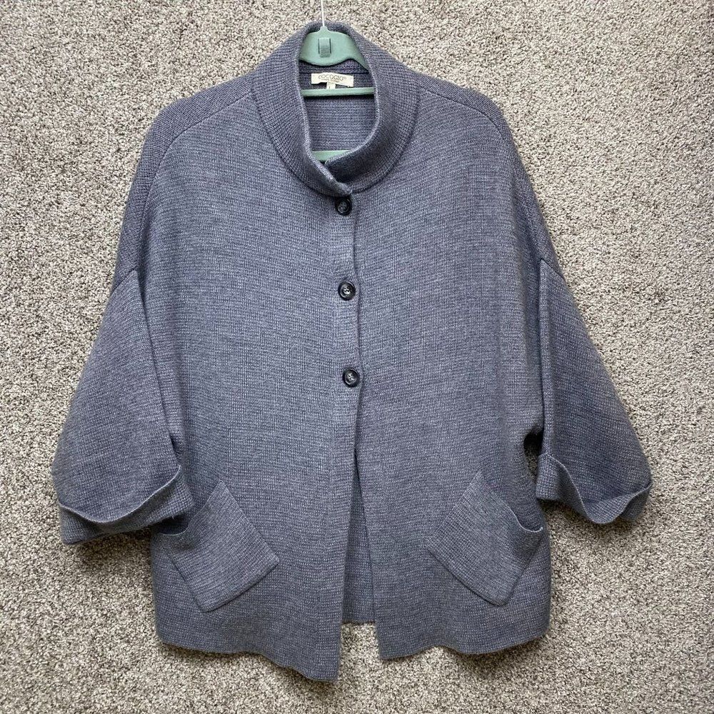 Anthropologie Cocogio Womens Gray Crop Sleeve Cardigan Merino Wool Sweater Large